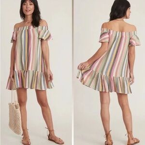 Shirley Off the Shoulder dress in Bold Multi Stripe